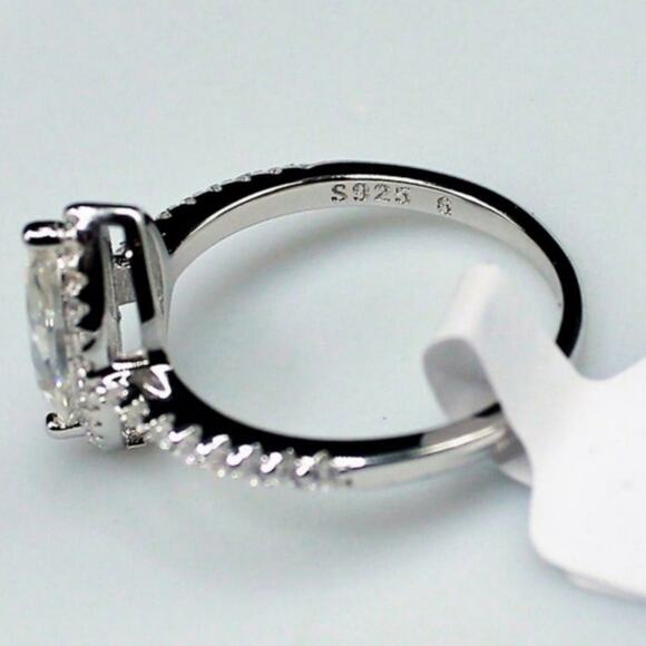 Moissanite Engagement Ring Marquise Cut Halo Pave CZ Sterling Silver 7 NWT - Picture 5 of 13